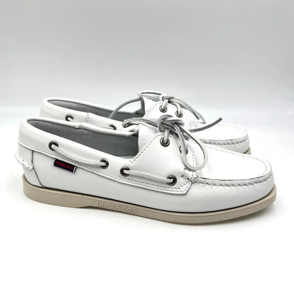 Sebago Docksides Portland Womens Size 10 White Leather‎ Boat Shoes Loafers